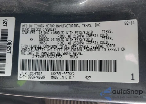 2014 Toyota Tundra Sr5 5.7L V8 z USA, uszkodzony, nr VIN 5TFDY5F13EX369733